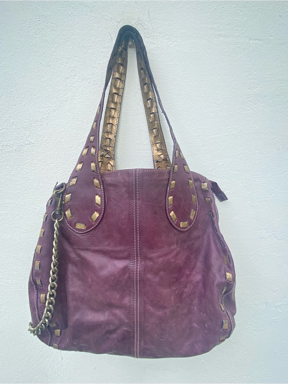 Y2K Plum Purple & Gold Italian Leather Hobo Bag